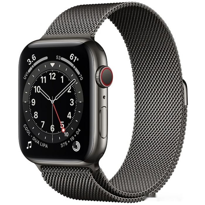 Apple Watch Series 6 LTE 44 мм (сталь графитовый/миланский черный) (M09J3)