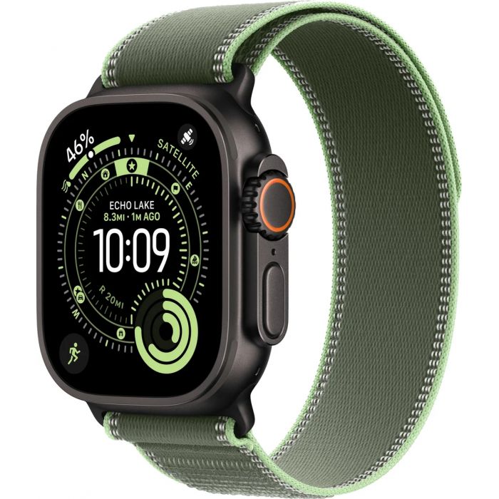 Apple Watch Ultra 3 LTE 49 мм (титановый корпус, черный/зеленый, нейлоновый ремешок)