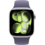 Apple Watch Series 11 42 мм (алюминиевый корпус, серебристый/фиолетовый туман, спортивный силиконовый ремешок)