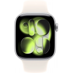 Apple Watch Series 11 42 мм (алюминиевый корпус, серебристый/звездный свет, спортивный силиконовый ремешок)