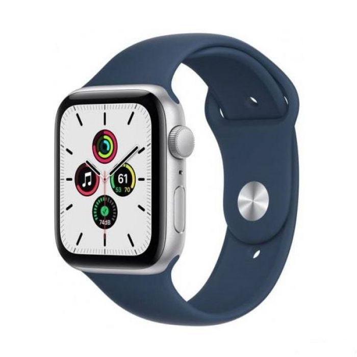 Apple Watch SE 44 мм 2021 (алюминий серебристый/синий омут спортивный) (MKQ43)