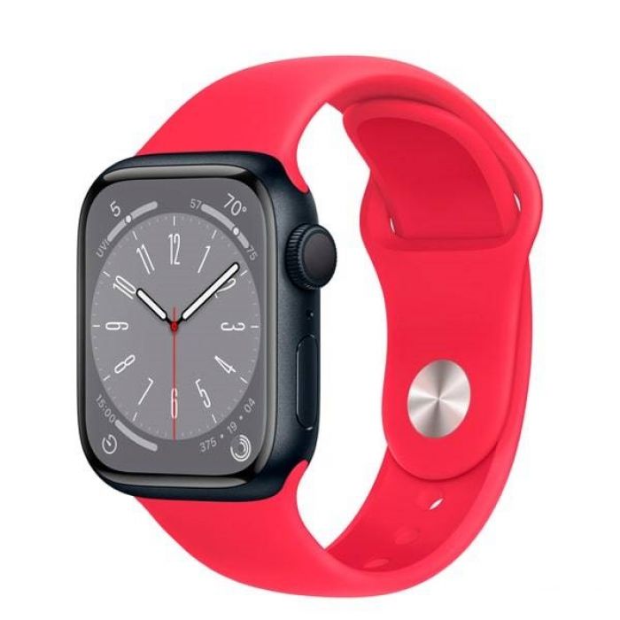 Apple Watch Series 8 41 мм (алюминиевый корпус, полуночный/красный, спортивный силиконовый ремешок)